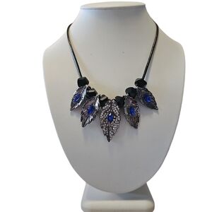 Blue Marquise Crystal Rhinestone Leaf Charms Necklace